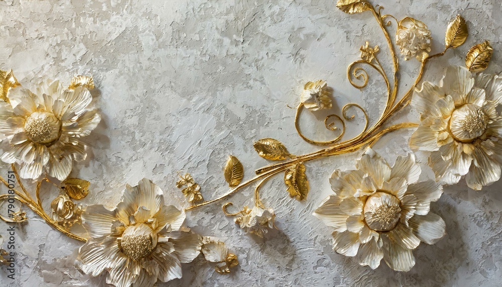 Golden Blossoms: Illuminated Decorative Texture on Plaster Walls