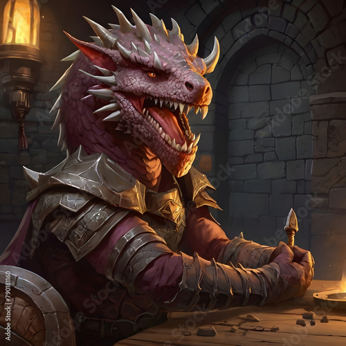dungeon and dragon fantasy art character horned dragon warrior 