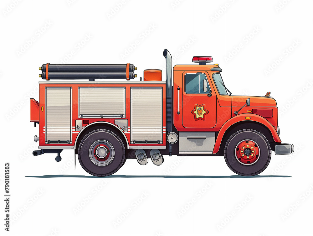 Illustration of red fire engine on white background