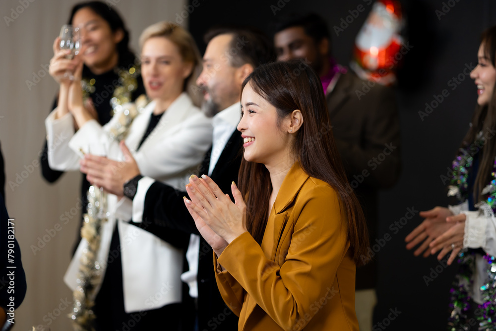 congratulate to achievement - Happy asian woman employees very happy to receive the Outstanding Employee Award. Manager giving winner employee the gold award for success in business. good work congratulate to achievement - Happy asian woman employees very happy to receive the Outstanding Employee Award. Manager giving winner employee the gold award for success in business. good work