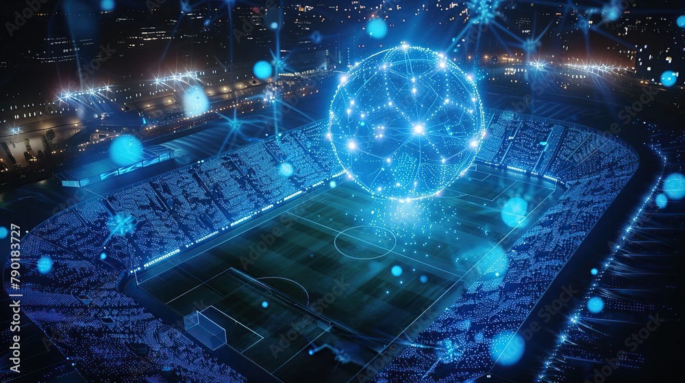 a hologram of a ball over a football stadium a hologram of a ball over a football stadium
