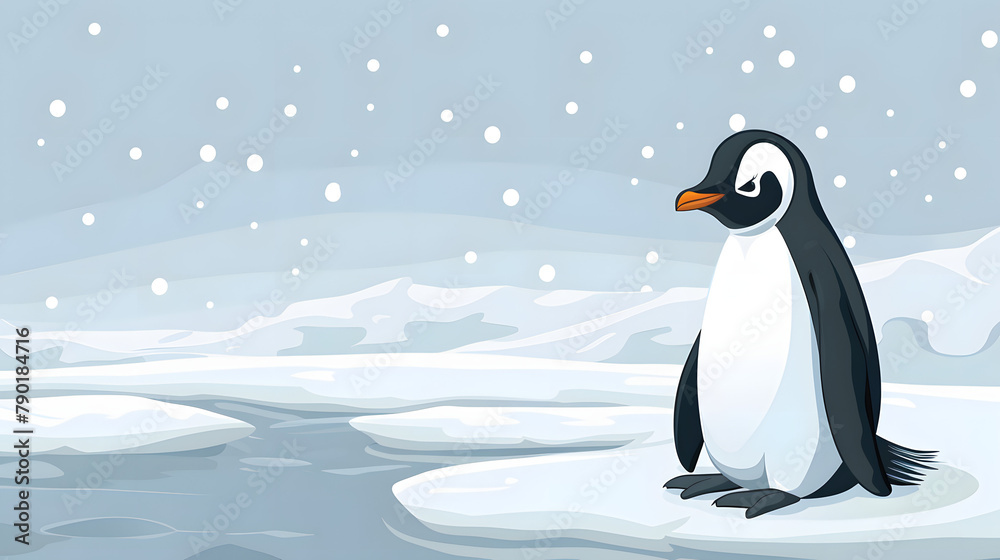 Obraz premium Cute Pinguin illustration, Penguin sitting on ice in cold polar winter, Carton art