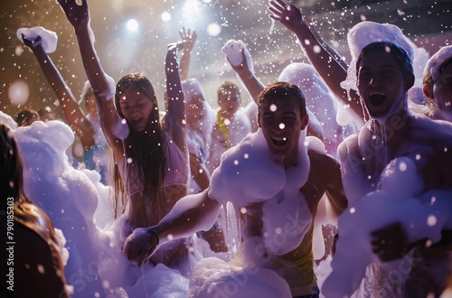 Joyful nighttime foam party