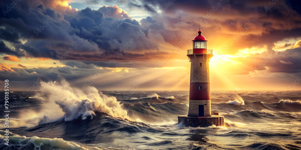 A lighthouse in a stormy sea illustration, web, design, computer, sign, 3d, technology, concept, set, cloud, communication, infographic, music, sound, speaker, vector, illustratio