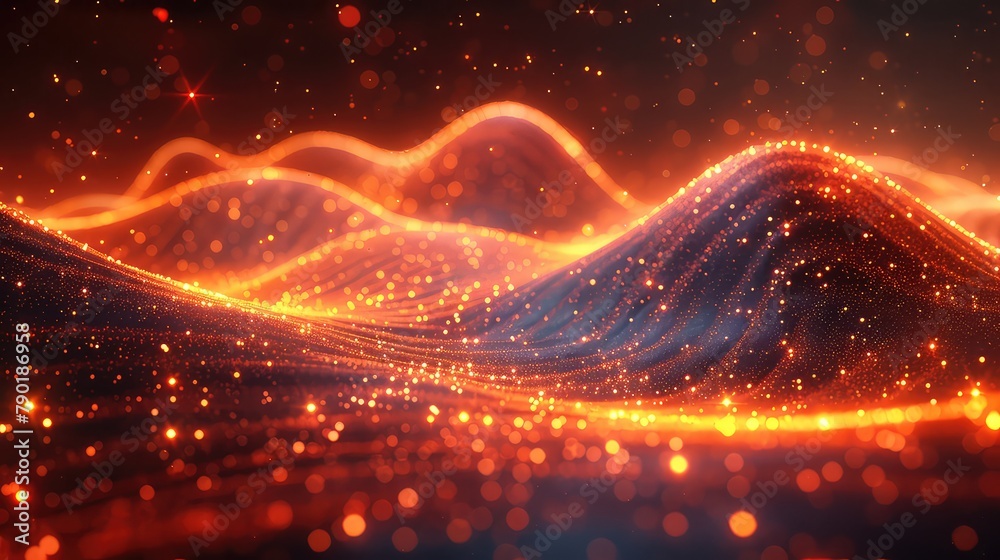 Fototapeta premium 3d rendering abstract wave of particles with depth of field and bokeh background.