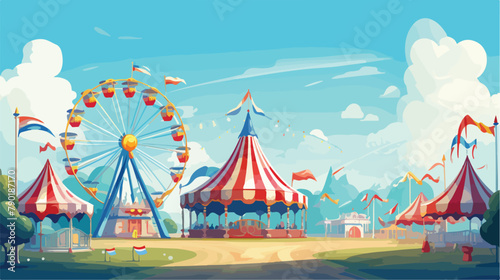 Amusement park with carousels roller coaster and ai