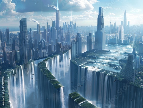 Futuristic Metropolis: Sky-High Skyscrapers in Stunning Urban Landscape.