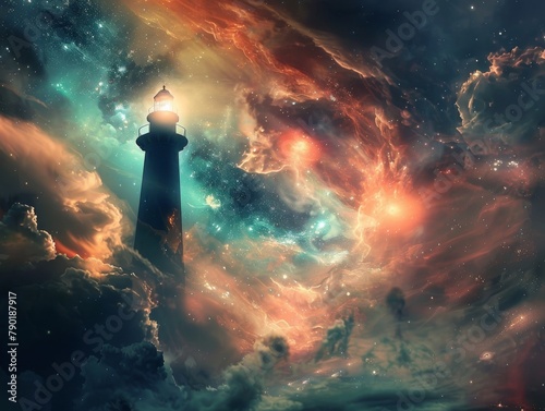 Cosmic Lighthouse Guiding Lost Souls Through the Universe's Mystical Beauty