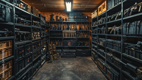 armory interior. Weapon storage shelves