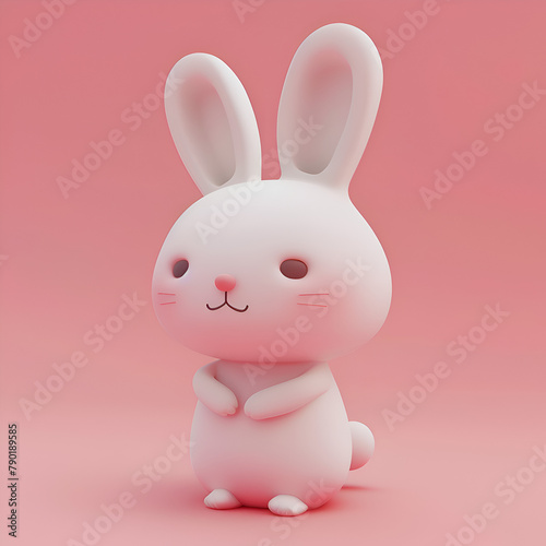 A cute cartoon rabbit with a pink background. The rabbit is smiling and has a pink nose. The image has a playful and cheerful mood. Generative AI