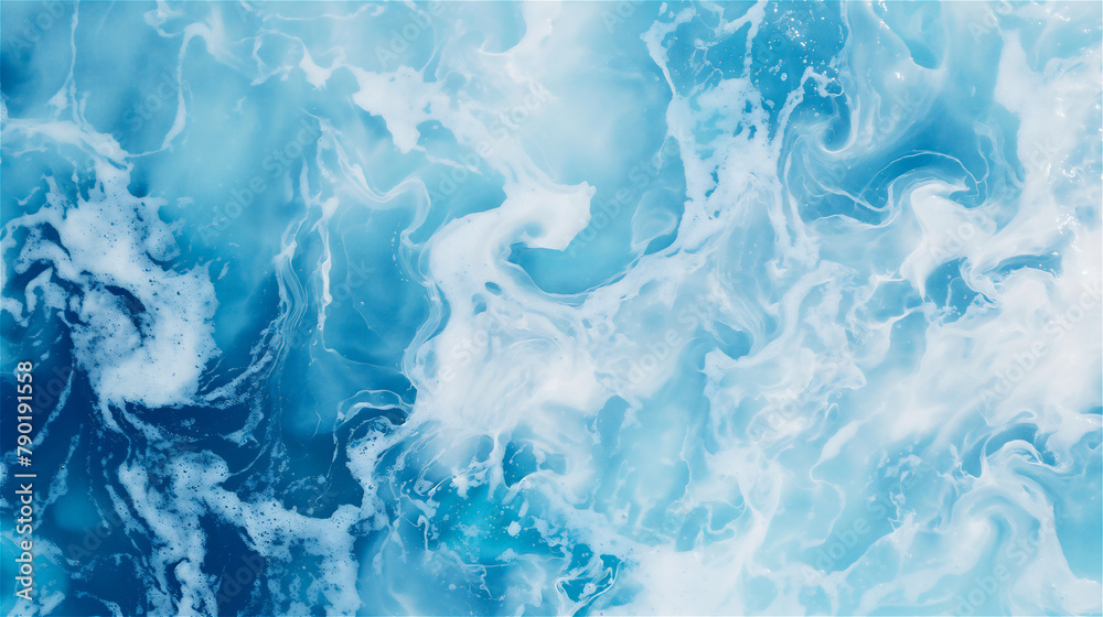 Ocean blue water surface background banner with water foam