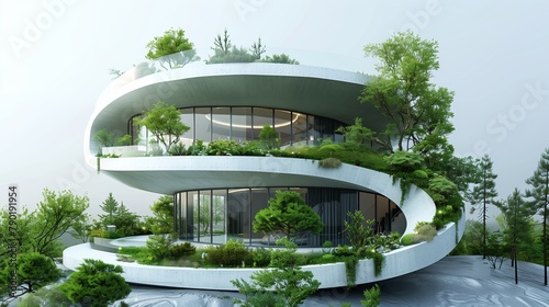 3d rendering Cozy and modern house. Modern future green sustainable architecture isolated white background