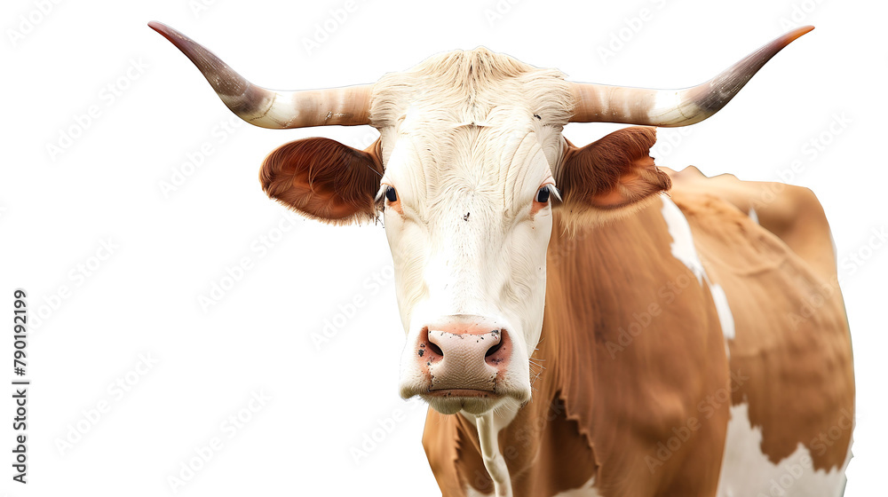 Curious Gaze: Isolated Cow on White Background Curious Gaze: Isolated Cow on White Background