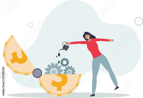businessman put oil lubricate into open money coin.flat vector illustration.