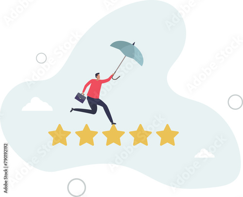 businessman balance himself on stars rating evaluation.flat vector illustration.