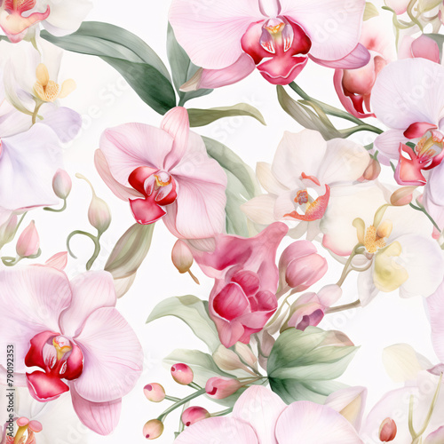 orchids seamless pattern watercolor