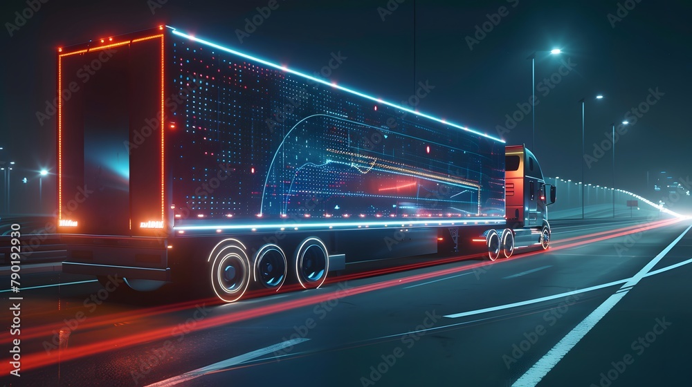 Futuristic Technology Concept: Autonomous Semi Truck with Cargo Trailer ...