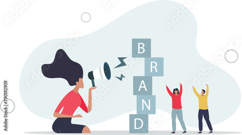 business people help building block with the word BRAND.flat vector illustration.