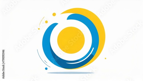 logo jaune et bleu en spirale autour d'un rond dessin en ia