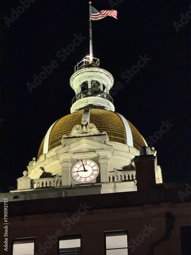 Dome of  Savannah Georgia's City Hall at night photo