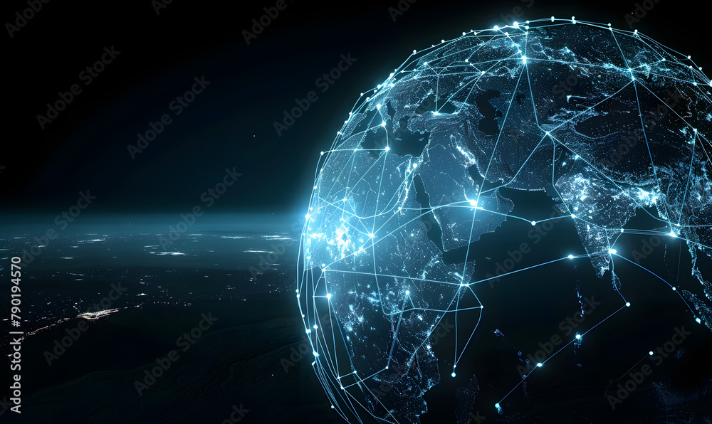 Naklejka premium Illuminating the European Digital Landscape: Cities and Ports Connected