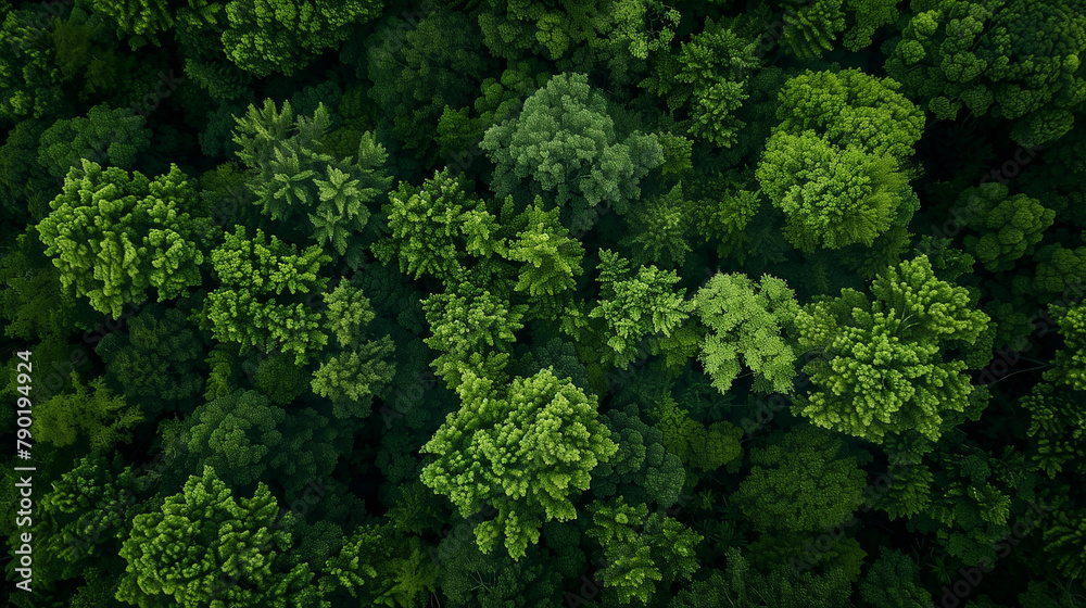 An aerial shot of a lush forest canopy, underscoring the forest's vital role in oxygen production and global ecology. , background