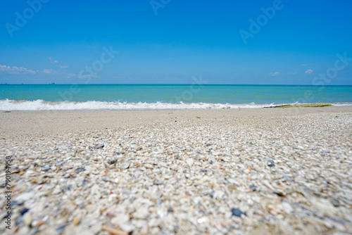 Beautiful landscape view of Summer beach sea.  seawater blue with blue sky background.