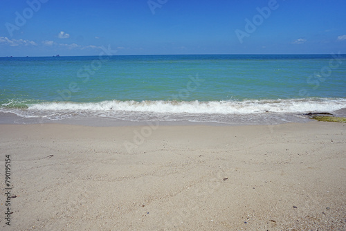 Nature landscape view of beautiful tropical beach and sea in sunny day. Beach sea space area