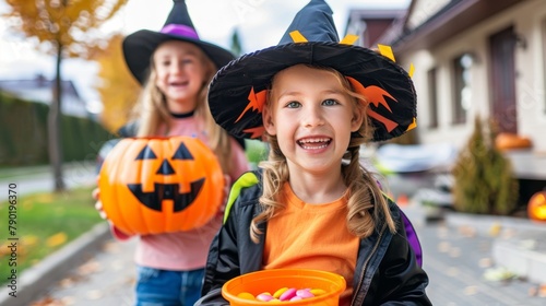 little kids for Halloween and pumpkin