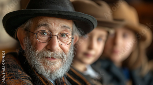 4. Generations Gather: In a warmly lit room, generations of families come together under the guidance of their Rabbi to retell the story of Passover. Children listen with rapt atte