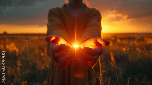 10. Hope Renewed: Against the backdrop of a radiant sunrise, a Rabbi extends his hands in blessing, symbolizing the dawn of hope and redemption. His steadfast faith serves as a bea photo