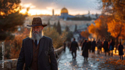 9. Pilgrimage of Faith: Along the ancient cobblestone streets of Jerusalem, a Rabbi leads a pilgrimage to holy sites, retracing the footsteps of ancestors who journeyed to the Prom