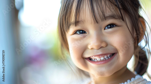 Close-up of a happy little asian girl smiling