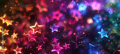 Colorful Neon Stars on Dark Background