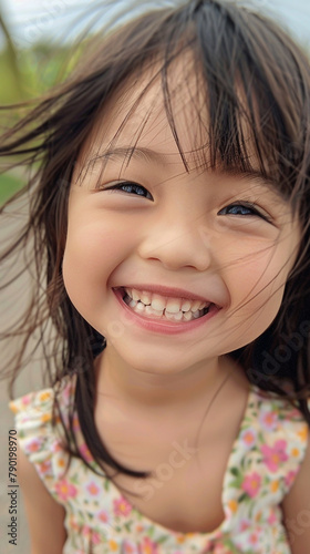 Close-up of a happy little asian girl smiling