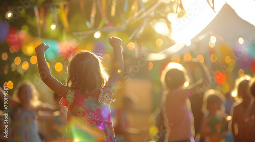 Obscured background of kids at a music festival. bokeh effect