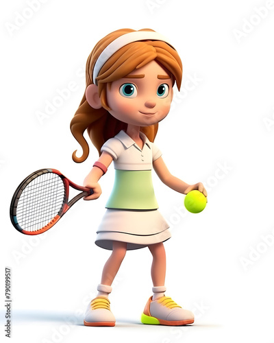 3d Animated Cartoon girl playing tennis