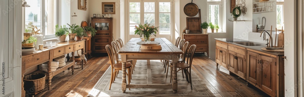 lovely interior for dinning in wood elements cottage withe big windows and day light