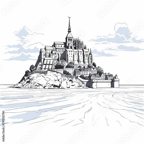Mont Saint-Michel hand-drawn comic illustration. Mont Saint Michel. Vector doodle style cartoon illustration