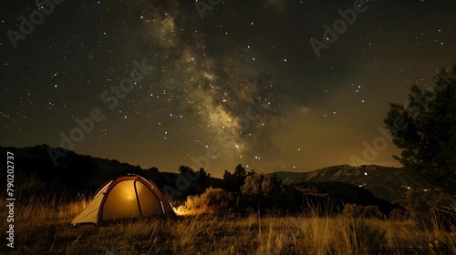 Glowing Tents Under the Awe-Inspiring Milky Way Galaxy During Summer Solstice Meteor Shower