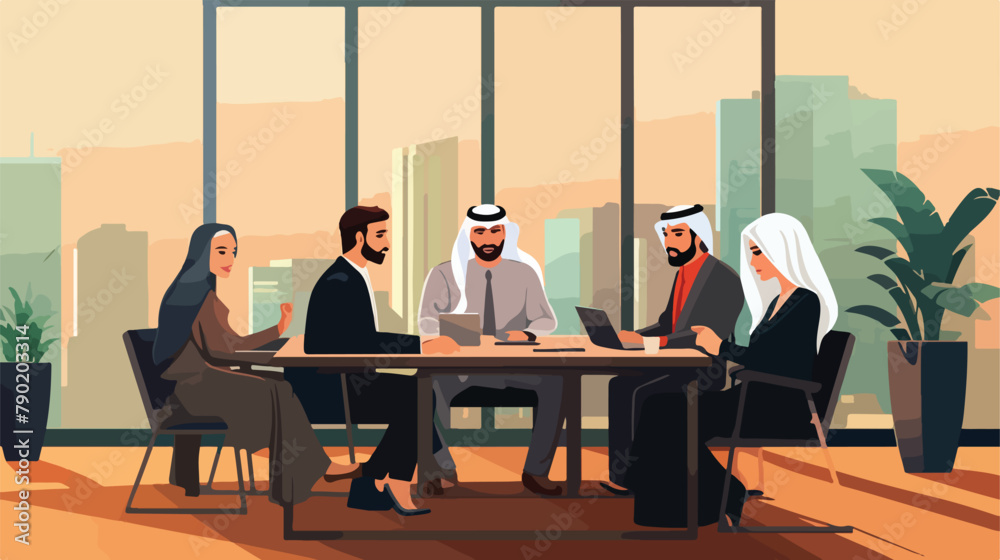 Arab business people discussing meeting modern offi