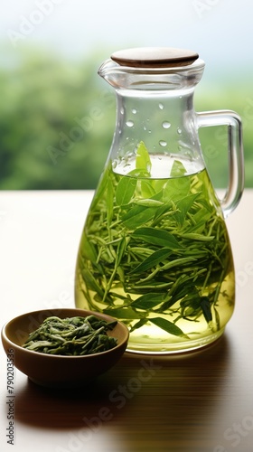 green tea in glass jar