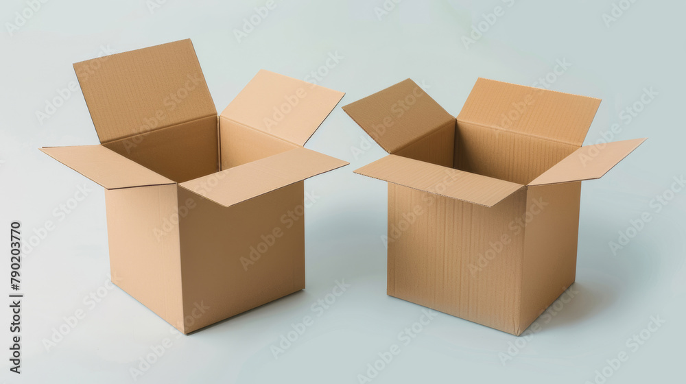Boxes, open and cardboard with package, carton and recycle on white studio background. Empty, gift and arts with craft, parcel and mockup space with delivery, shipping and service for present Boxes, open and cardboard with package, carton and recycle on white studio background. Empty, gift and arts with craft, parcel and mockup space with delivery, shipping and service for present