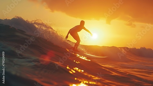 Exhilarating Sunset Surfing Adventure on California Coastline © pkproject