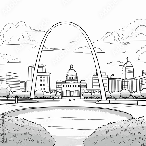 Gateway Arch. Gateway Arch hand-drawn comic illustration. Vector doodle style cartoon illustration