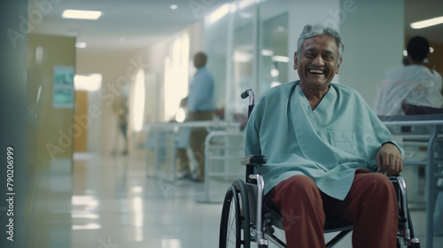 senior man smiling on wheelchair