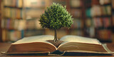World Philosophy Day Concept A Tree of Knowledge Planted on an Opened Book in Library 