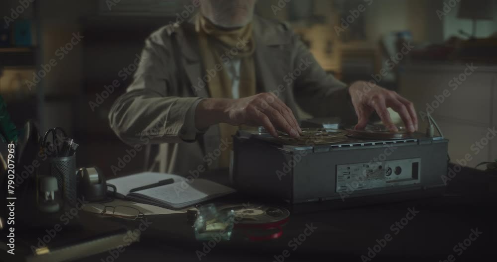 Private Detective Investigator Reviewing Recorded Conversations