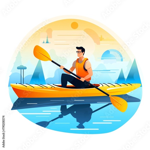 Minimalist UI illustration of Kayaking in a flat illustration style on a white background with bright Color scheme  dribbble  flat vector  up32K HD