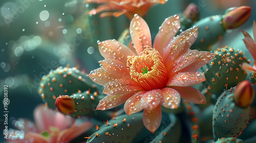Enchanting Orange Cactus Flower with Dew, Ethereal Botanical Elegance © Serge's AI Art